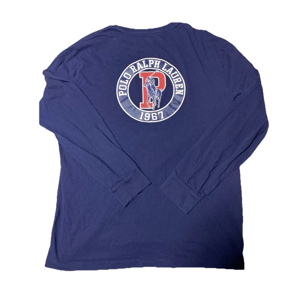 Polo Ralph Lauren T Shirt Mens Large Blue 1967 Graphic Print Long Sleeve College